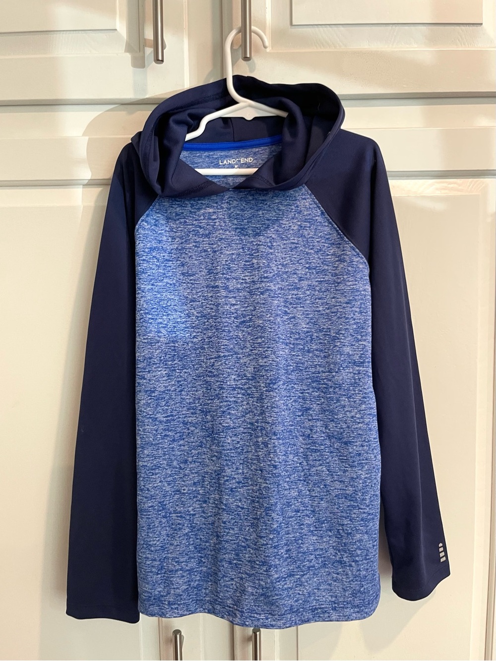 Lands' End Navy and Heather Blue Hooded Pullover